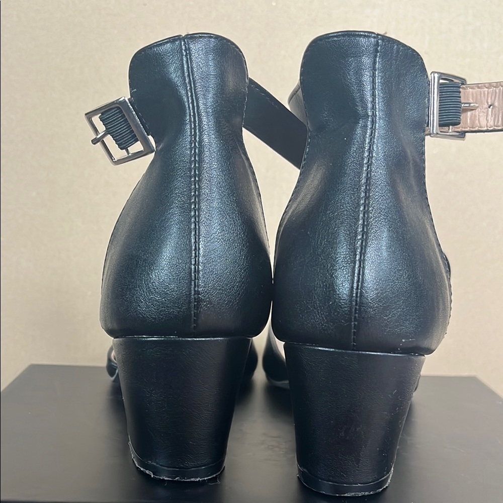 Black Ankle Strap Comfy Heels - Picture 4 of 5